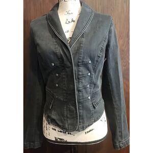 Y2K Gothic Steampunk Moto Biker Jacket Goth Punk Metal Black snap Distressed